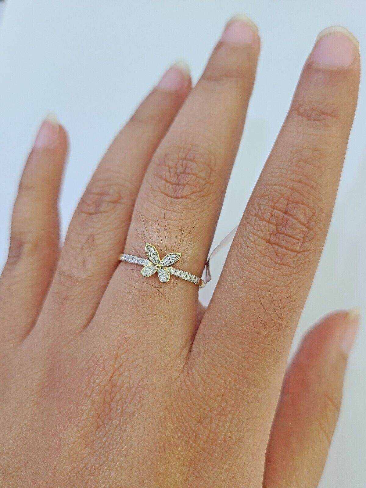 Real 10k Diamond Ladies Ring Butterfly Yellow Gold Women Casual Genuine - GoldenlinQ